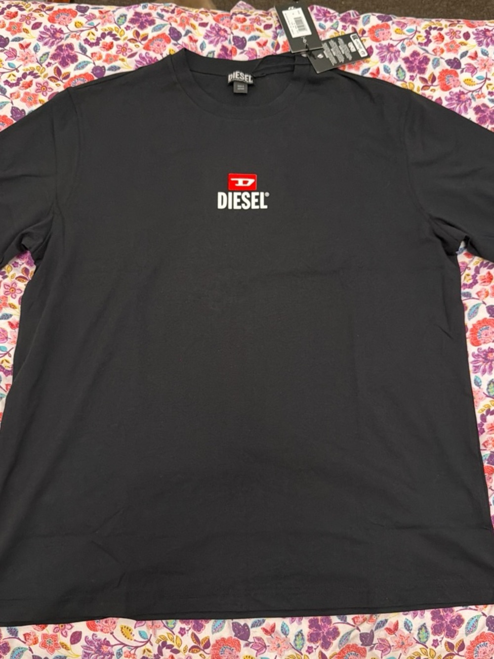 Diesel Black Short-Sleeve Tee with Red and White Logo